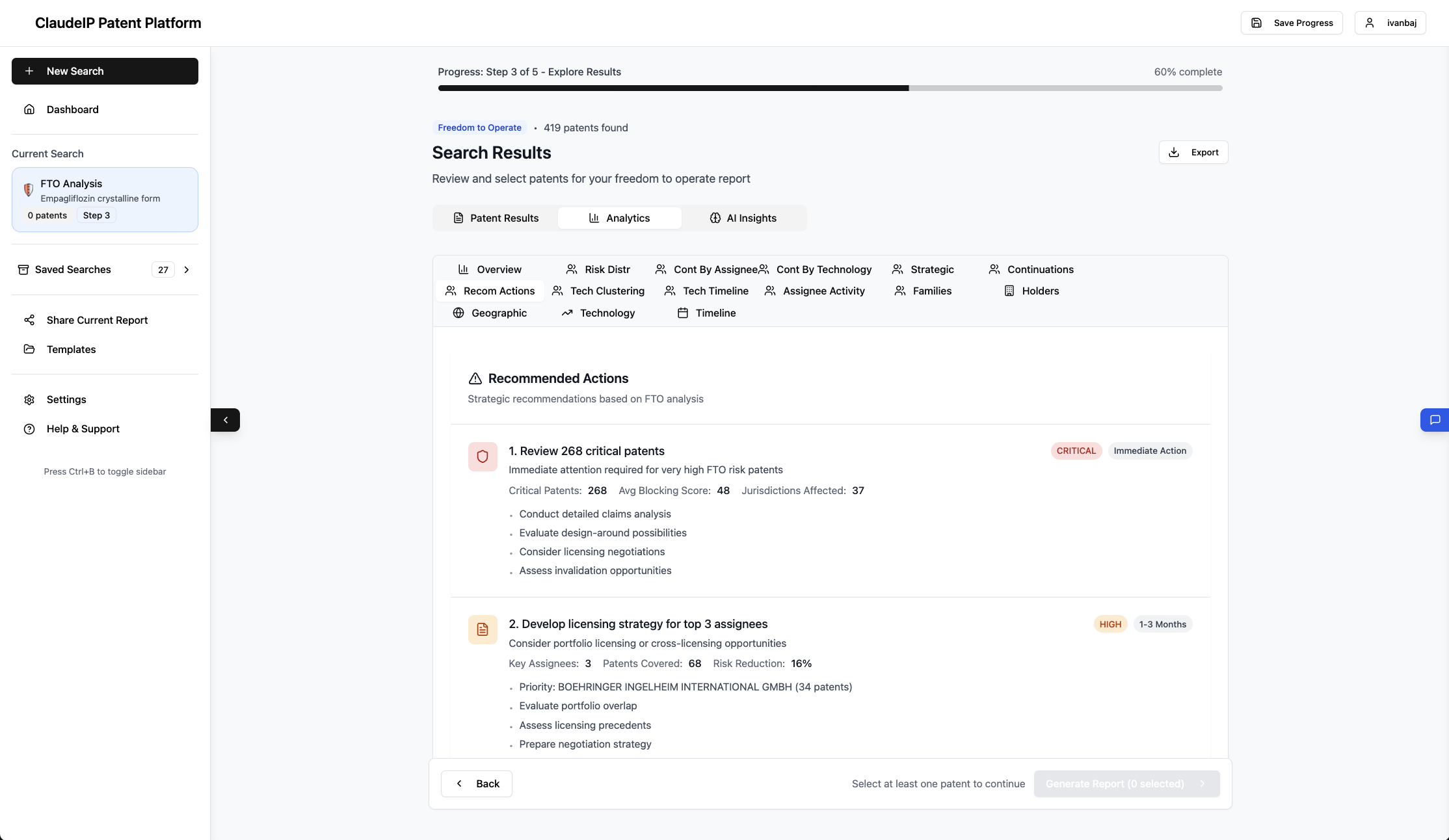 AI recommended actions for FTO analysis